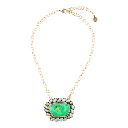 Green and Blue Turquoise Golden Chain Pendant Necklace - Barse Jewelry
