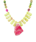 Green and Pink Jasper Golden Pendant Necklace - Barse Jewelry