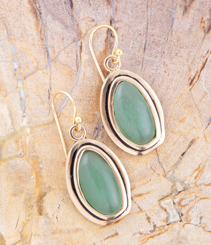 Green Aventurine Golden Drop Earrings - Barse Jewelry