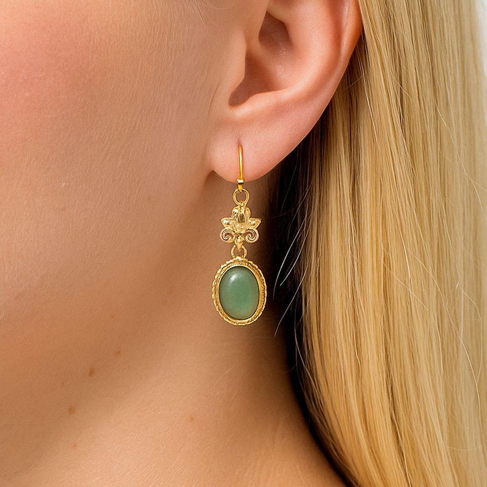 Green Aventurine Golden Lotus Drop Earrings - Barse Jewelry