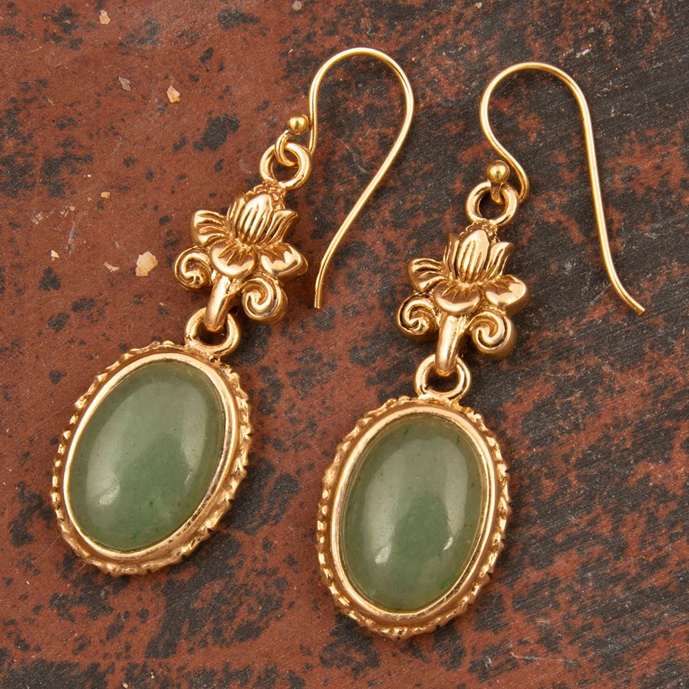Green Aventurine Golden Lotus Drop Earrings - Barse Jewelry