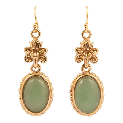 Green Aventurine Golden Lotus Drop Earrings - Barse Jewelry