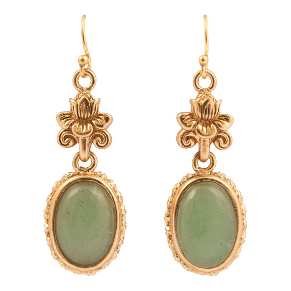 Green Aventurine Golden Lotus Drop Earrings - Barse Jewelry