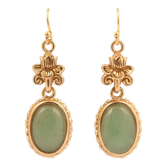Green Aventurine Golden Lotus Drop Earrings