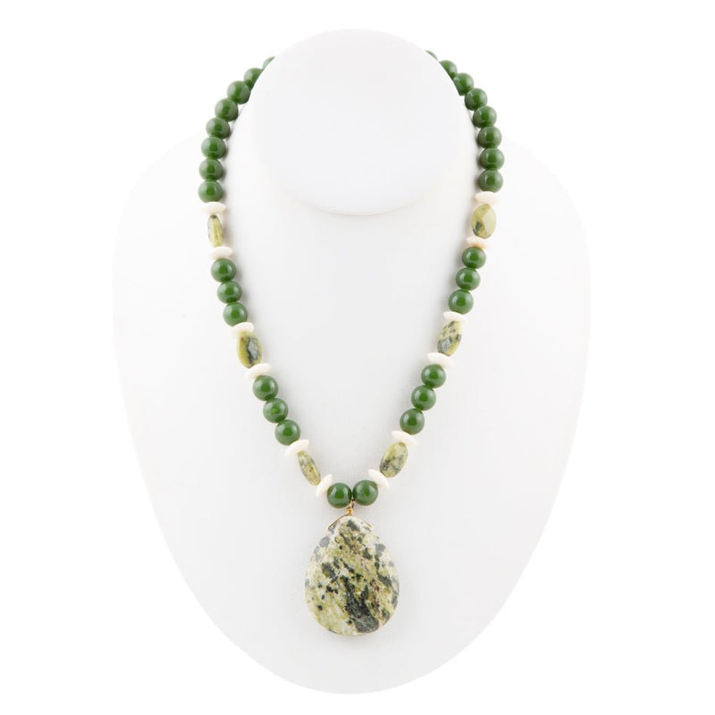 Green Canadian Jade and Jasper Pendant Necklace - Barse Jewelry