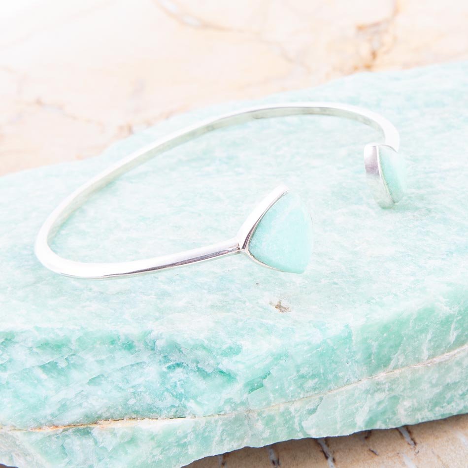 Green Chrysophase Open Sterling Silver Cuff Bracelet - Barse Jewelry