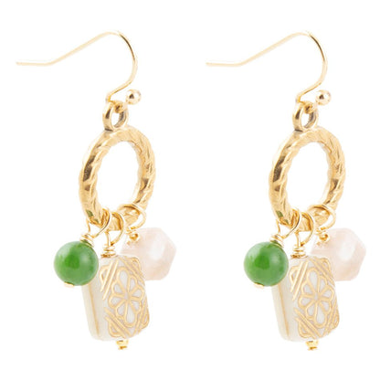 Green Jade and Pink Sunstone Golden Drop Earrings - Barse Jewelry