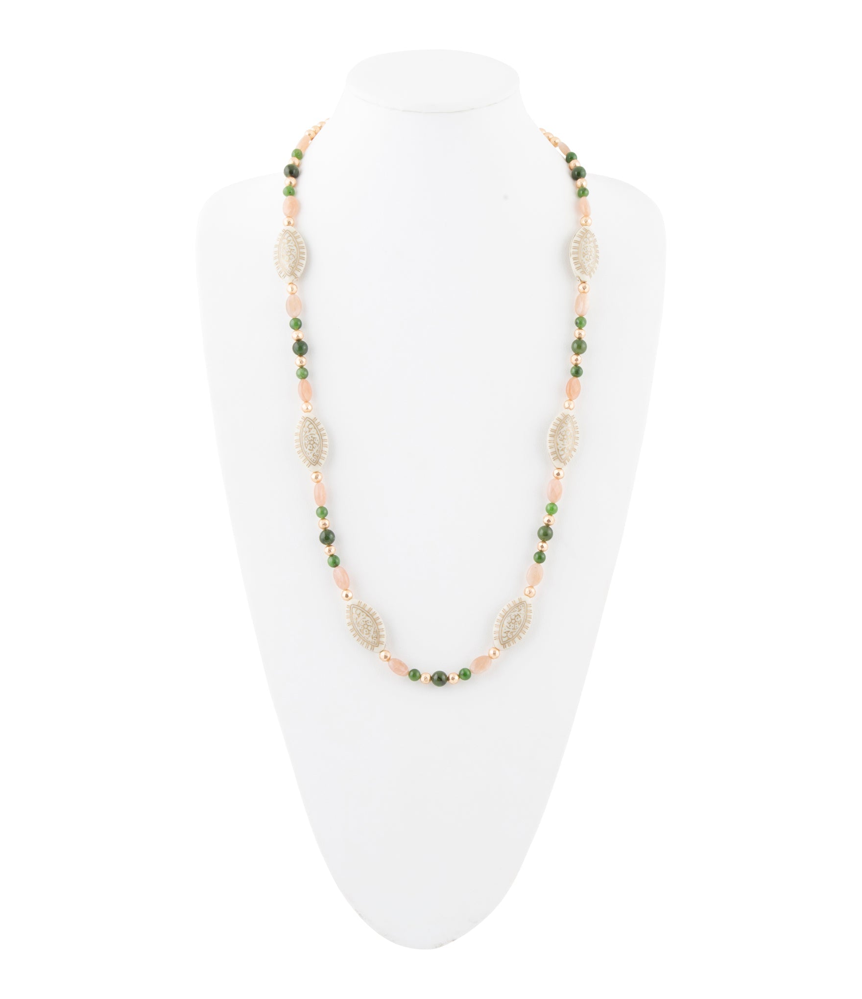 Green Jade and Pink Sunstone Golden Necklace - Barse Jewelry
