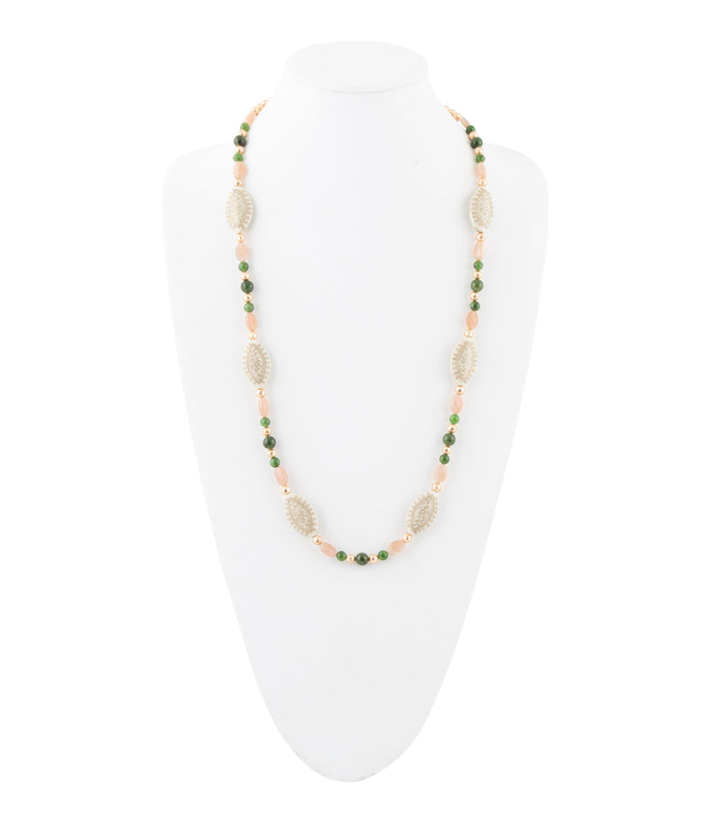 Green Jade and Pink Sunstone Golden Necklace - Barse Jewelry