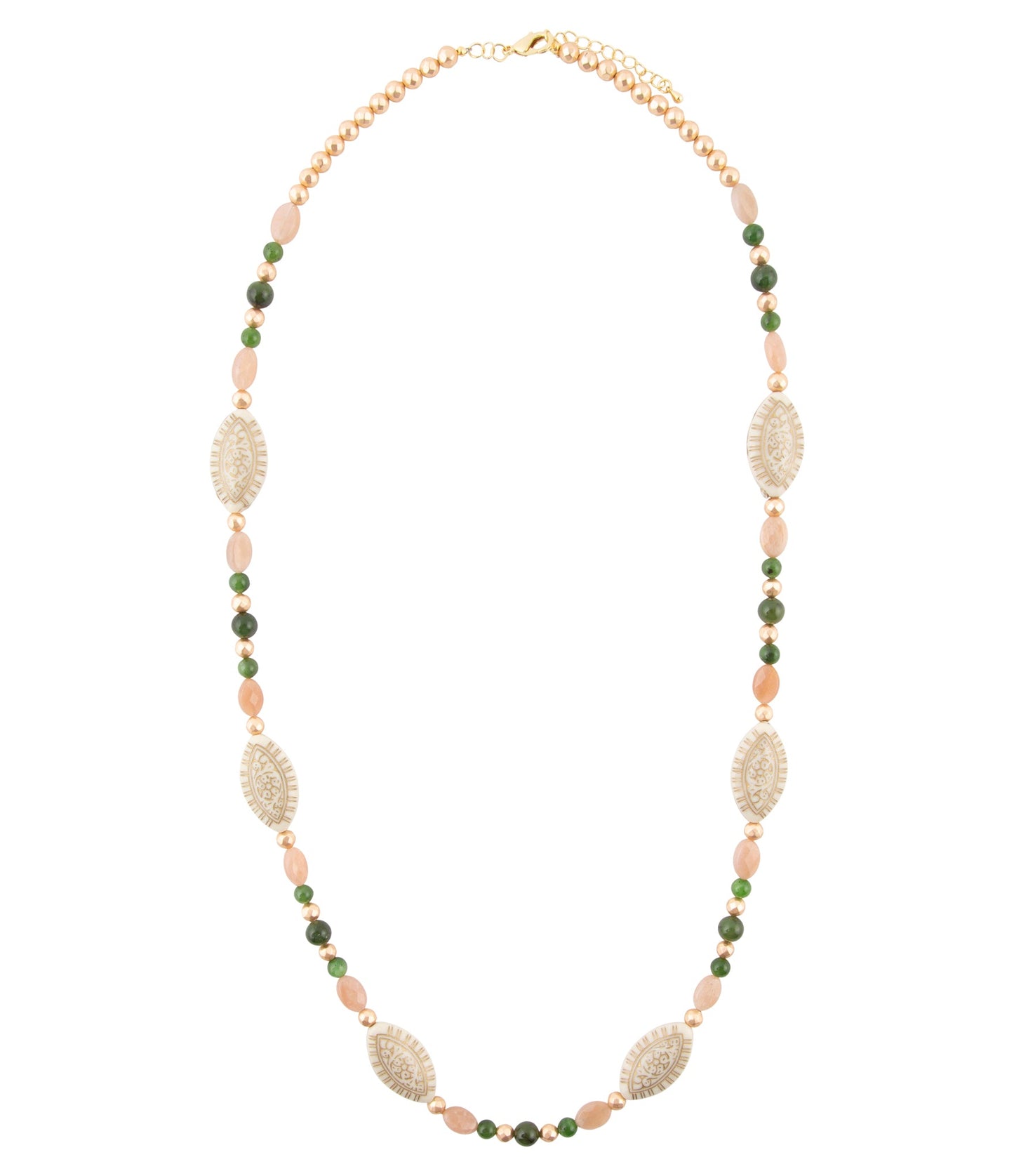 Green Jade and Pink Sunstone Golden Necklace - Barse Jewelry