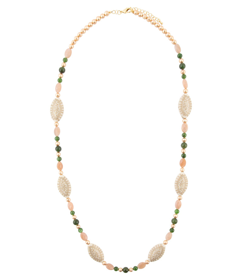 Green Jade and Pink Sunstone Golden Necklace - Barse Jewelry