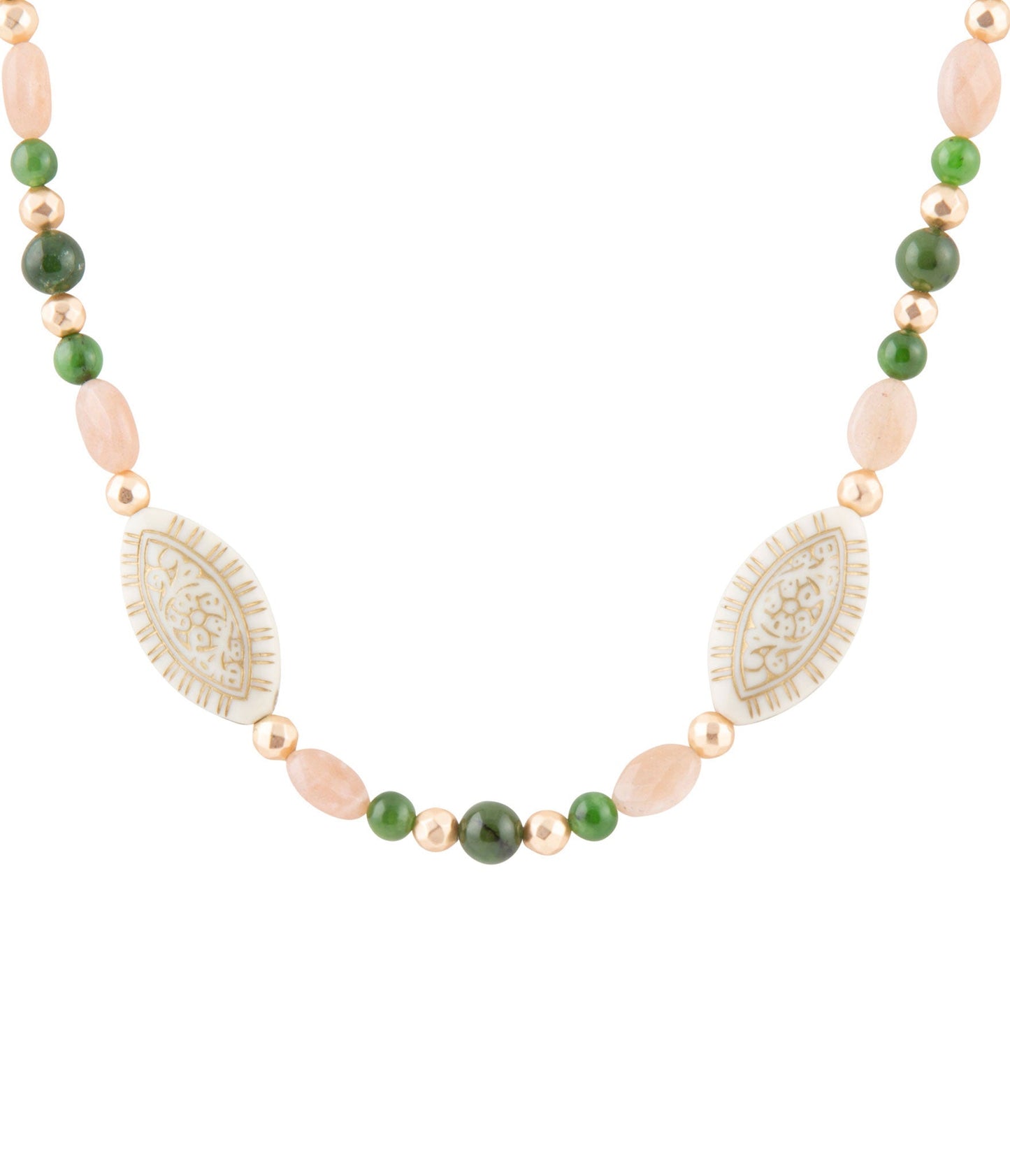Green Jade and Pink Sunstone Golden Necklace - Barse Jewelry