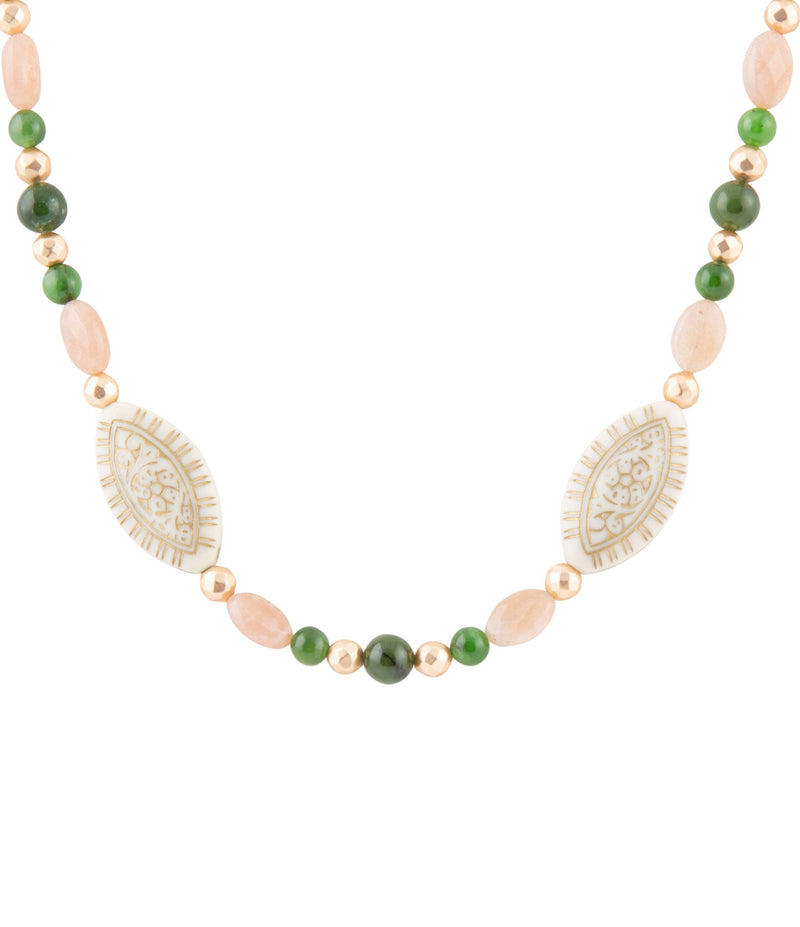 Green Jade and Pink Sunstone Golden Necklace - Barse Jewelry