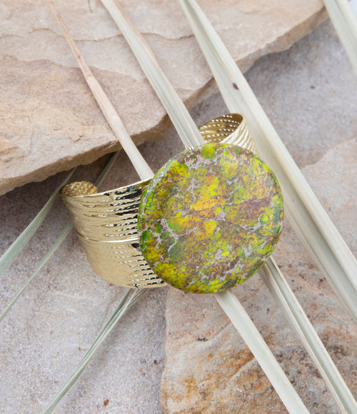 Green Jasper Golden Cuff Bracelet - Barse Jewelry