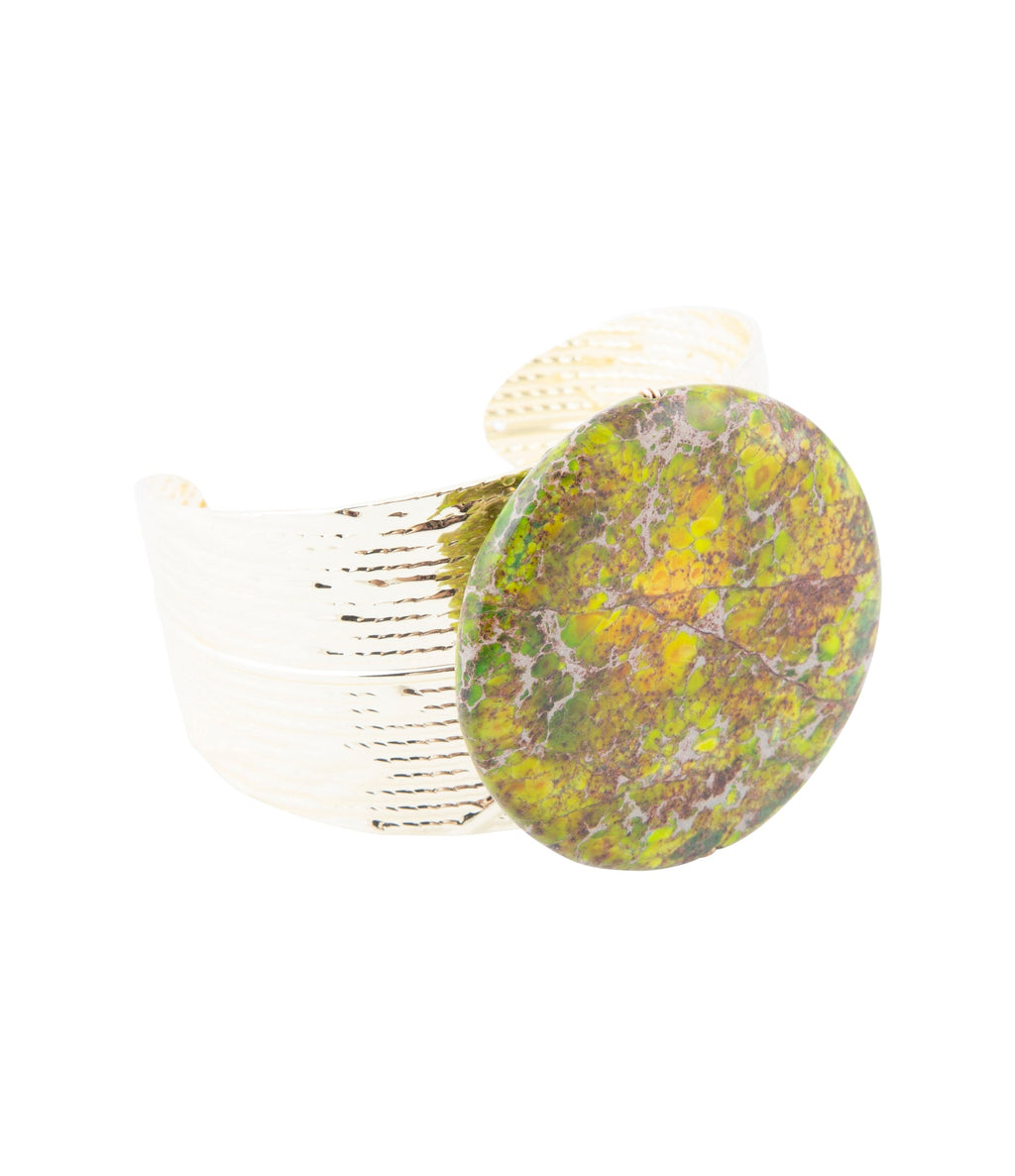 Green Jasper Golden Cuff Bracelet - Barse Jewelry