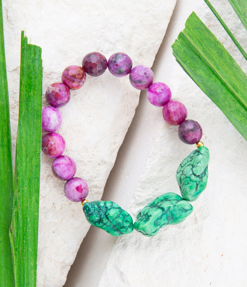 Green Magnesite Golden Stretch Bracelet - Barse Jewelry