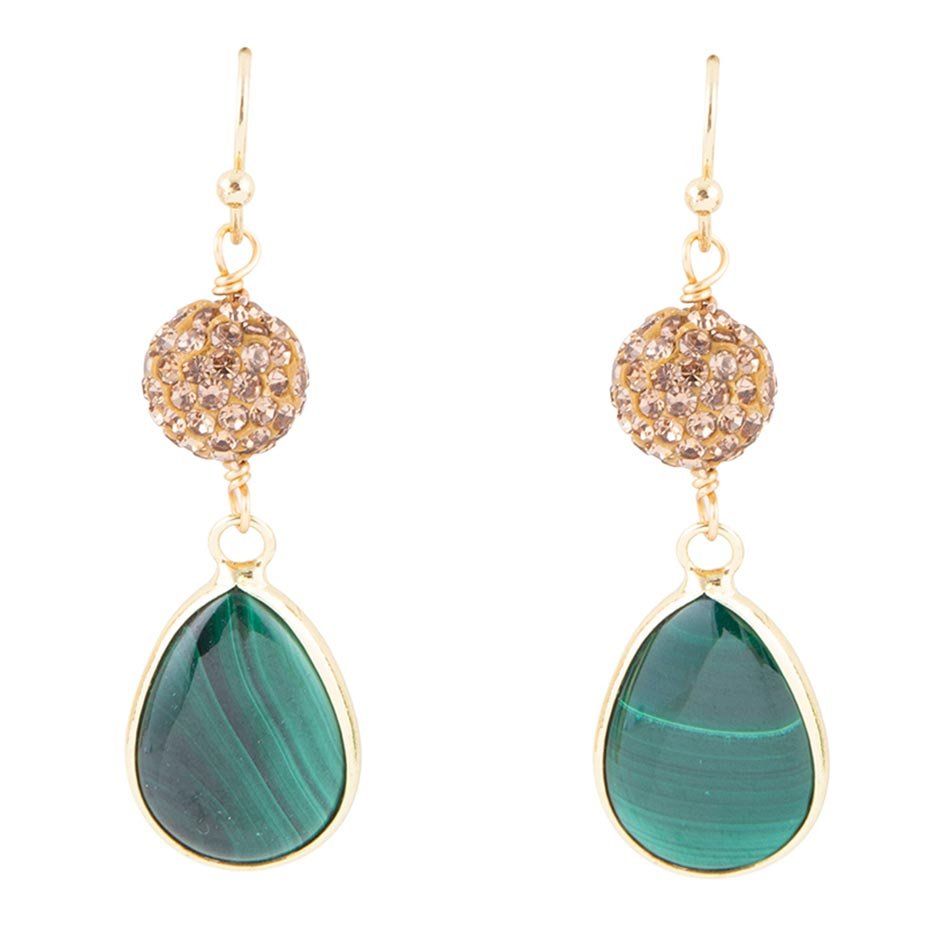 Green Malachite Golden Drop Earrings - Barse Jewelry
