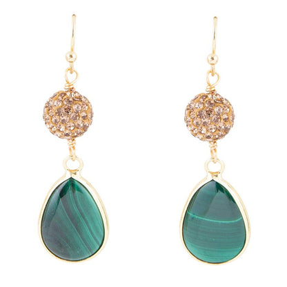 Green Malachite Golden Drop Earrings - Barse Jewelry