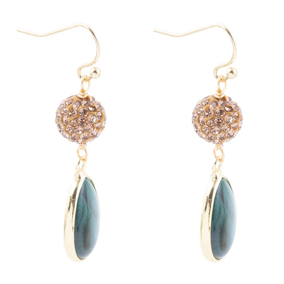 Green Malachite Golden Drop Earrings - Barse Jewelry