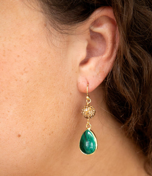 Green Malachite Golden Drop Earrings - Barse Jewelry