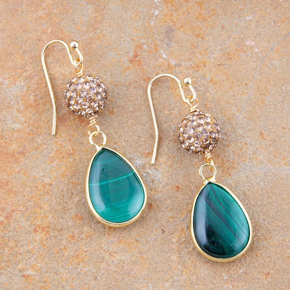 Green Malachite Golden Drop Earrings - Barse Jewelry