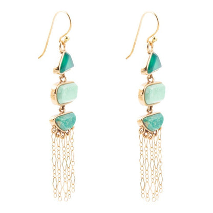 Green Multi Stone Golden Drop Earrings - Barse Jewelry