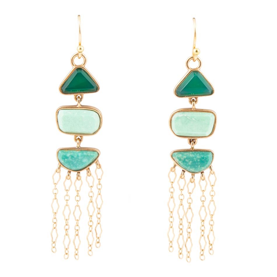 Green Multi Stone Golden Drop Earrings - Barse Jewelry