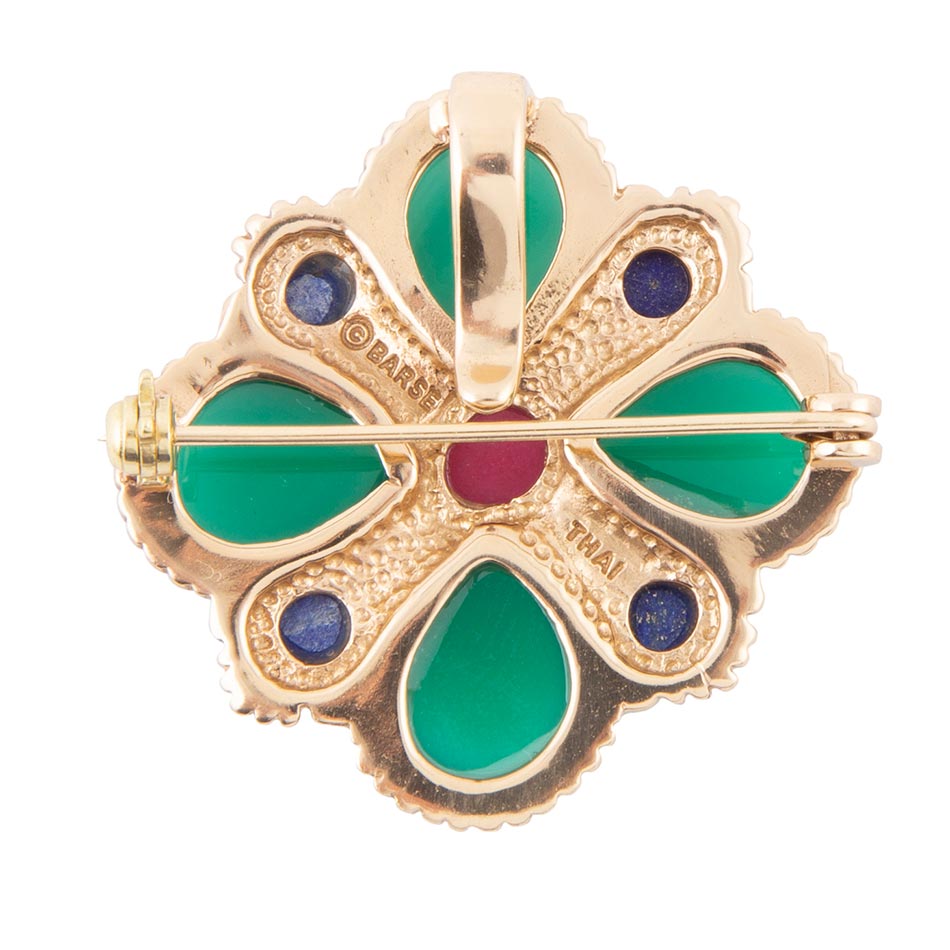 Green Onyx Mixed Stone Golden Brooche - Barse Jewelry