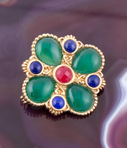 Green Onyx Mixed Stone Golden Brooche - Barse Jewelry