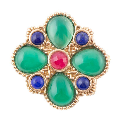 Green Onyx Mixed Stone Golden Brooche - Barse Jewelry