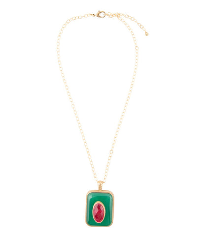 Green Onyx Stacked Red Quartz Golden Pendant Necklace - Barse Jewelry