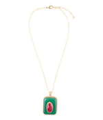 Green Onyx Stacked Red Quartz Golden Pendant Necklace - Barse Jewelry