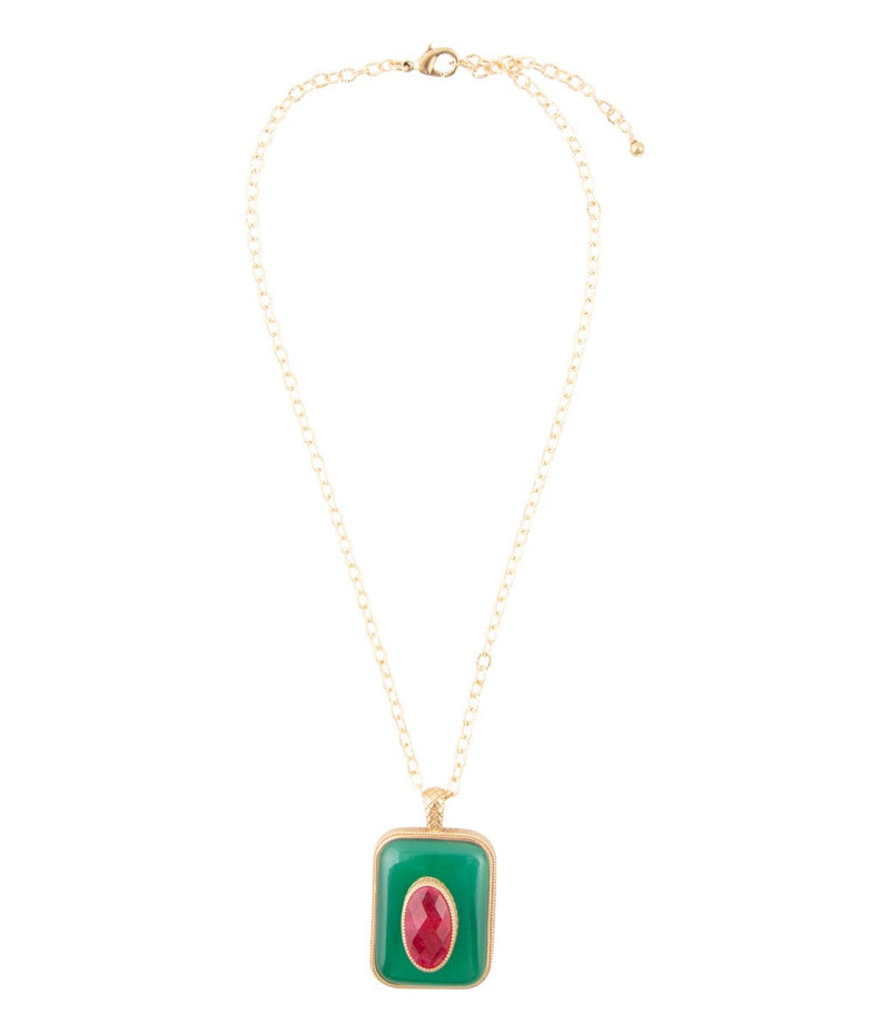 Green Onyx Stacked Red Quartz Golden Pendant Necklace - Barse Jewelry