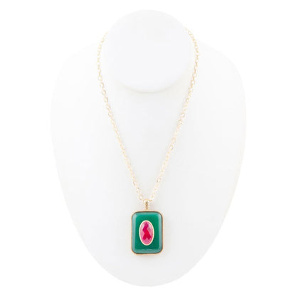 Green Onyx Stacked Red Quartz Golden Pendant Necklace - Barse Jewelry