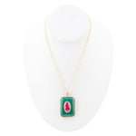 Green Onyx Stacked Red Quartz Golden Pendant Necklace - Barse Jewelry
