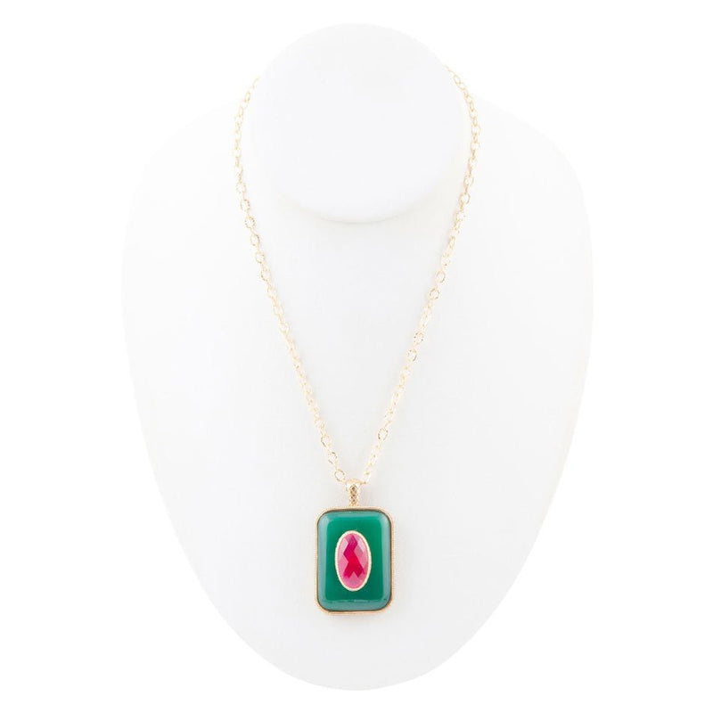 Green Onyx Stacked Red Quartz Golden Pendant Necklace - Barse Jewelry