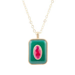 Green Onyx Stacked Red Quartz Golden Pendant Necklace - Barse Jewelry