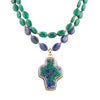Green Synth Malachite Azurite Cross Statement Golden Necklace - Barse Jewelry
