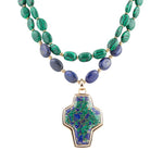 Green Synth Malachite Azurite Cross Statement Golden Necklace - Barse Jewelry