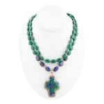 Green Synth Malachite Azurite Cross Statement Golden Necklace - Barse Jewelry