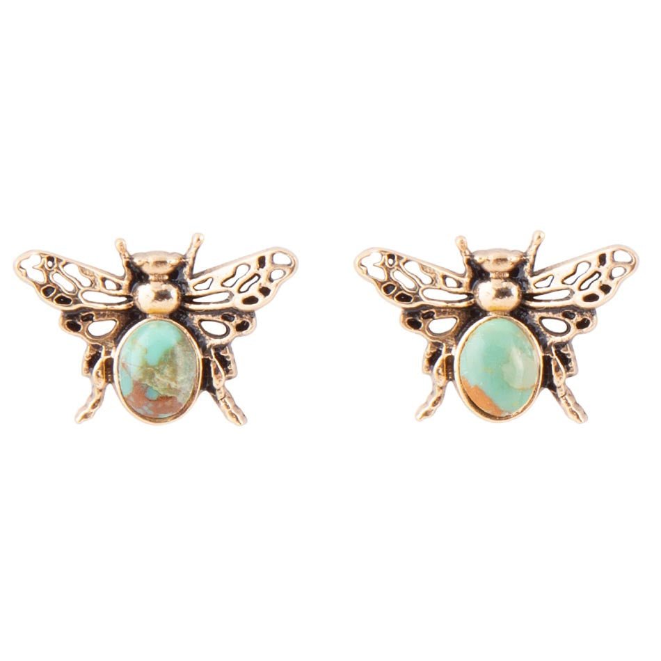 Green Turquoise Golden Honey Bee Earrings - Barse Jewelry