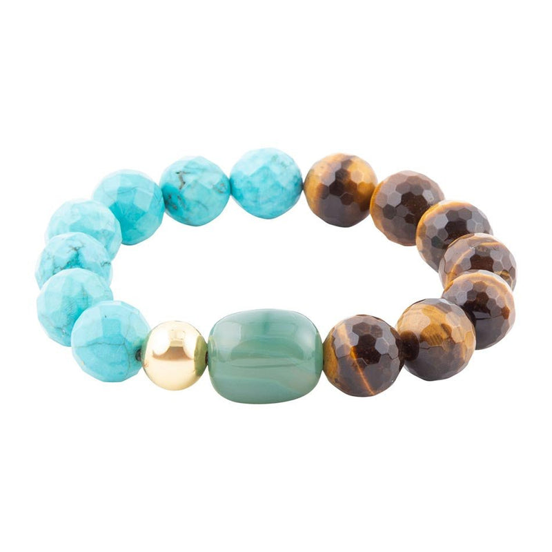 Grotto Blue Turquoise Magnesite and Brown Tiger's Eye Chunky Bracelet - Barse Jewelry