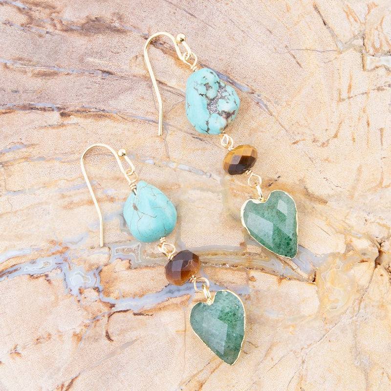 Grotto Green Agate Drop Golden Earrings - Barse Jewelry