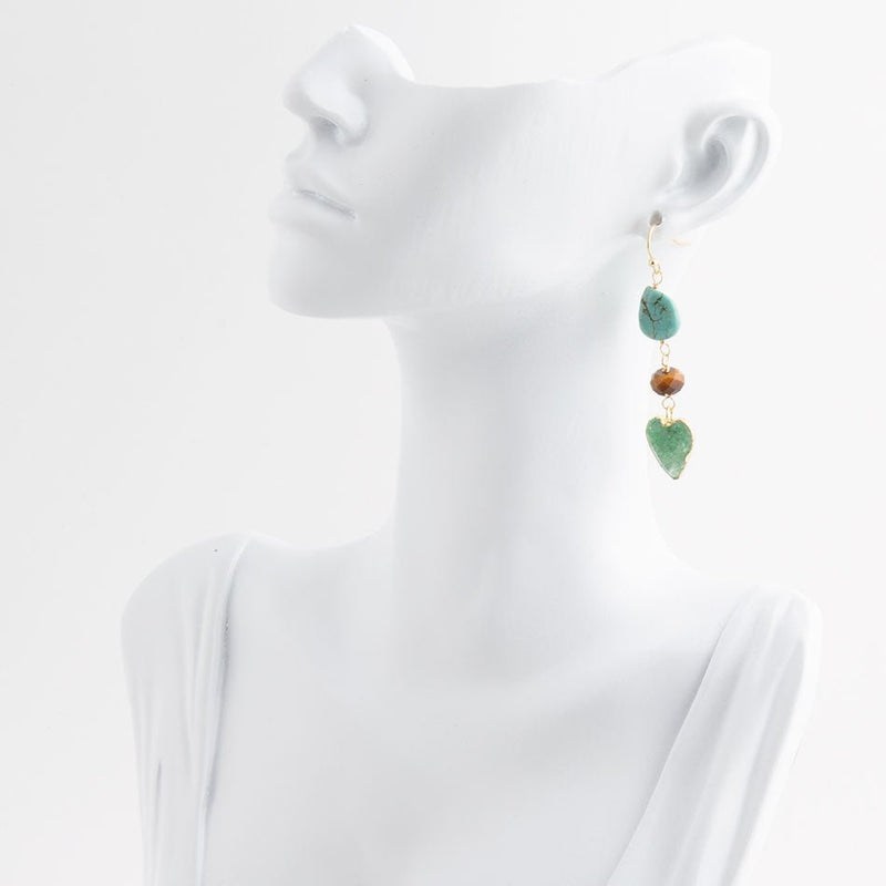 Grotto Green Agate Drop Golden Earrings - Barse Jewelry
