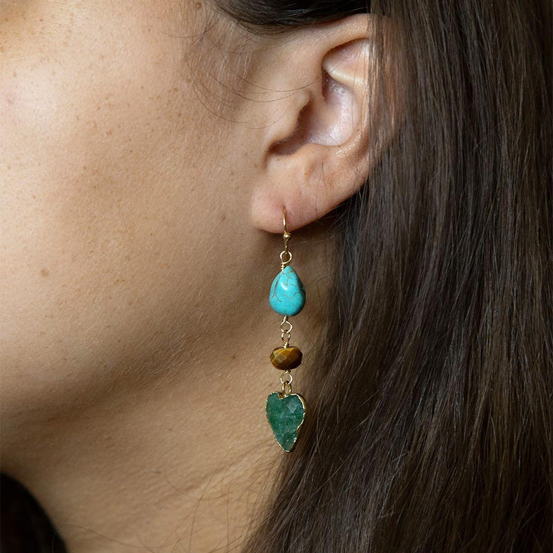 Grotto Green Agate Drop Golden Earrings - Barse Jewelry