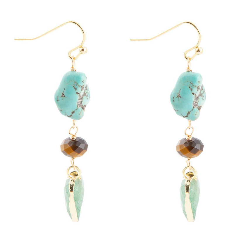 Grotto Green Agate Drop Golden Earrings - Barse Jewelry