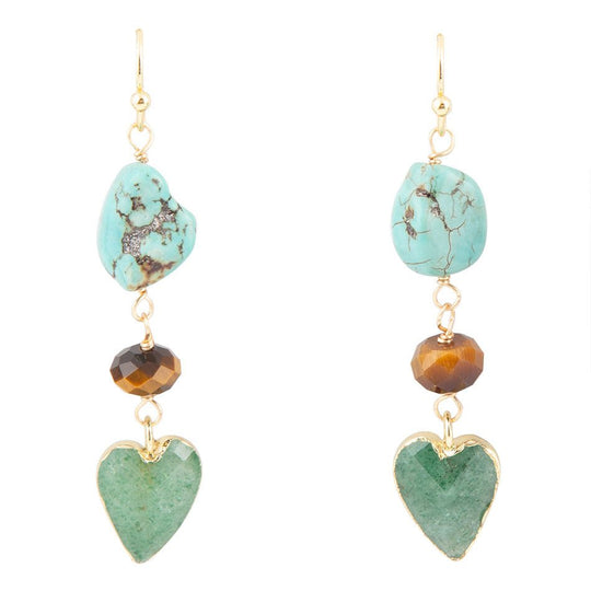 Grotto Green Agate Colorful Golden Drop Earrings