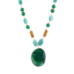 Grotto Green Agate Pendant Golden Necklace - Barse Jewelry