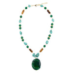 Grotto Green Agate Pendant Golden Necklace - Barse Jewelry