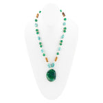 Grotto Green Agate Pendant Golden Necklace - Barse Jewelry